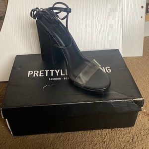 Black Wide Fit Block Heel Ankle Tie Strappy Sandals